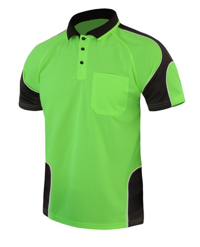 Work Polo Hi Vis Shirts Short Sleeve Mens Ladies PANEL PIPING Orange Yellow Pink - Picture 32 of 70