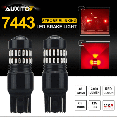 AUXITO 7443 7440 LED Red Strobe Flash Brake Stop Tail Parking Light Bulbs CANBUS - Foto 6