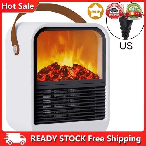 Mini Electric Fireplace with Handle Desktop Heater for Home Bedroom Office UK