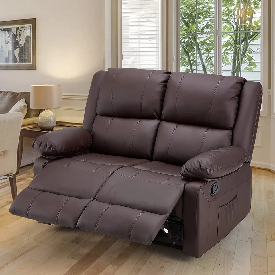 Massage Recliner Sofa Love Seat Heated PU Leather Home Theater Seating 2 Colors - Image 3 of 4