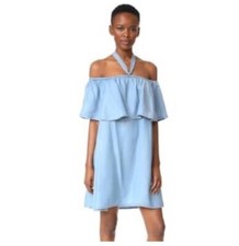 Rebecca Minkoff Chambray Dress Women 8 Off Shoulder Mini Boho Coastal Resort