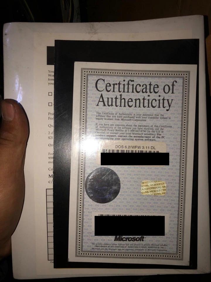 SEALED Microsoft Windows 3.11 Workgroups & MS-DOS 6.2 PC User's Guide COA RARE - Image 2 of 2