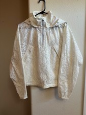 ATHLETA White Lace Jacket Hooded Activewear Athletic Full Zip Up Nylon Sz Small