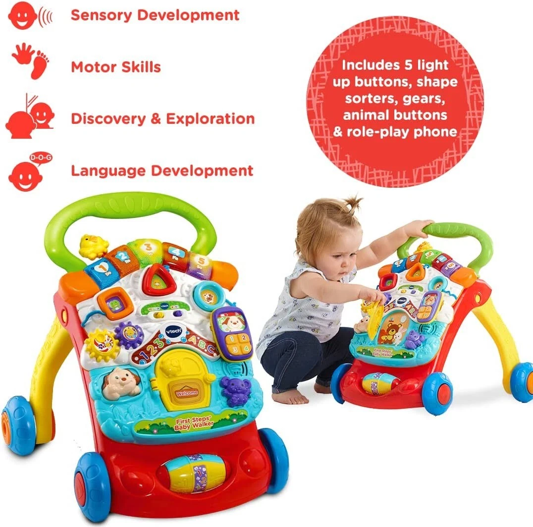 VTech First Steps Baby Walker Motion Sensor Music & Lights Easy Grip Handle 6m+
