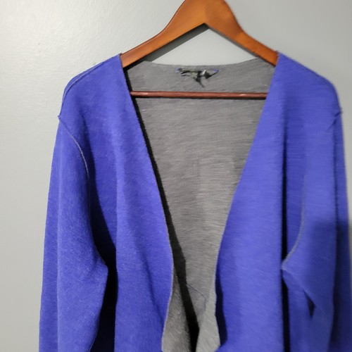 Cárdigan Suéter Eileen Fisher Talla 2X Lana Merino Azul Gris Cápsula Minimalista - Imagen 11 de 12