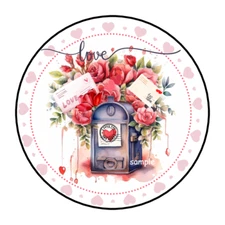30 VALENTINES ENVELOPE SEALS STICKERS LABELS TAGS 1.5" ROUND MAILBOX LOVE