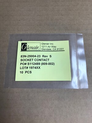 Pack of 10 Pcs Glenair 809-002 Socket Contacts- BRAND NEW SEALED & FREE ...