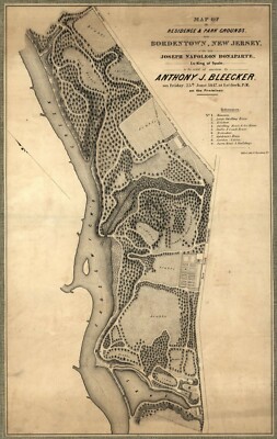16'' x 24'' 1847 Map of the Residence & Park Grounds, Near Bordentown, New Jersey