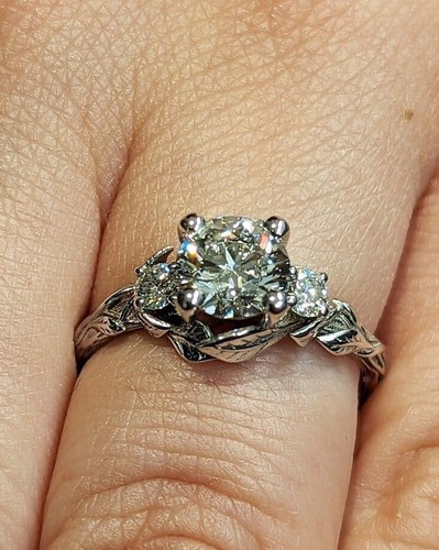 Nature Inspired Moissanite 14K White Gold Over Unique Leave Vine Engagement Ring - Picture 8 of 8