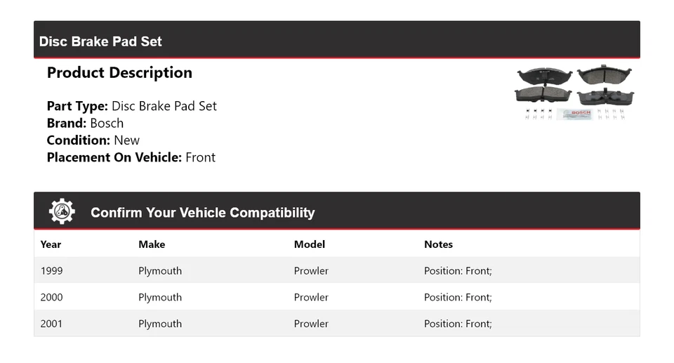 Pastillas de freno delanteras semimetálicas para Plymouth Prowler Bosch QuietCast 1999-2001 Foto 2 de 4