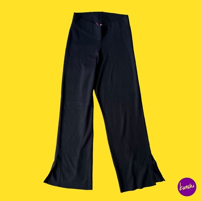 V BY VERY Damen Strickhose weites Bein, Volantsaum, schwarz, UK 8 | EU 36