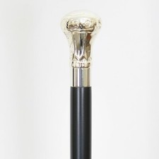 Men's Exquisite Silver Plated Regal Knob Handle on Black Wood Shaft Walking Cane
