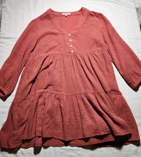 Madewell  Mini Dress Size 4 Womens Red Brick Long Sleeve Tunic Flowy V Neck