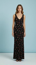 Shein Women Cherry Print Black Summer Long Dress | Elegant Party Gown