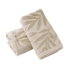 2 PCS Beige Leaf Pattern Jacquard 100 Cotton Reversible Bathroom Hand Towels