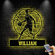 Custom Basketball Player LED Metal Sign Personalized Sports Decor