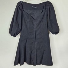 Zara Black Hook & Eye Front Mini Dress with Puff Sleeves Sz M Fairy Goth Punk 