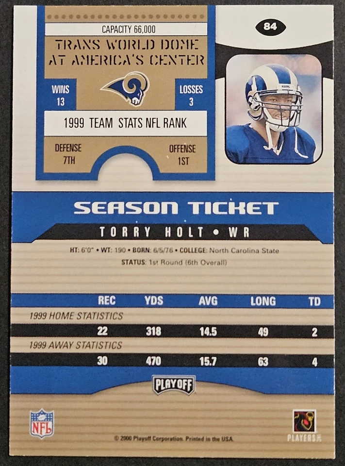 2000 Playoff Contenders Season Ticket #84 Torry Holt St. Louis Rams - Image 2 of 2