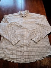 LL Bean Men's White Red Plaid Button Wrinkle Resistant Shirt 17 1/2 - 35