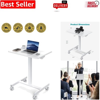 Ergonomic Mobile Standing Desk with Lockable Wheels - Modern White Finish