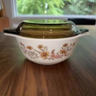 Vintage Pyrex COUNTRY AUTUMN Casserole Dish England Flowers With Amber lid NOTE