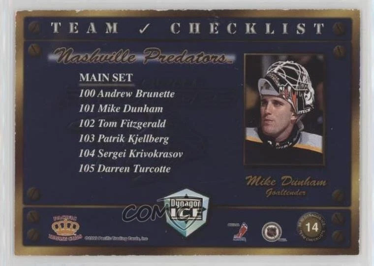 1998-99 Pacific Dynagon Ice Team Checklists Mike Dunham #14 - Image 2 of 2