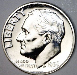 1959 GEM PROOF SILVER Roosevelt Dime Coin SUPERB PRF LOT #PQ70 NR