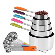 Bopei Measuring Cups and Spoons Set Stainless Steel 10 Piece for Cooking and ...