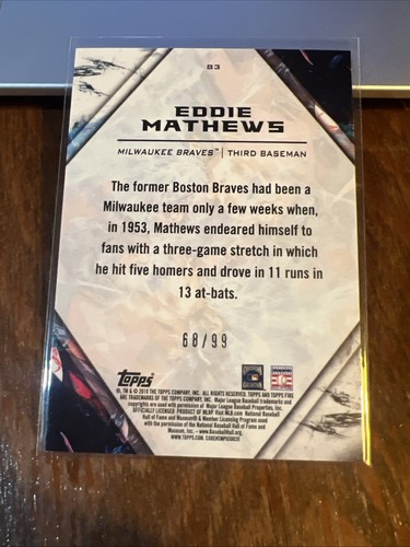 Eddie Mathews 2018 Topps Fire Purple /99 #83 HOF Milwaukee Braves NM-MT - Picture 4 of 7