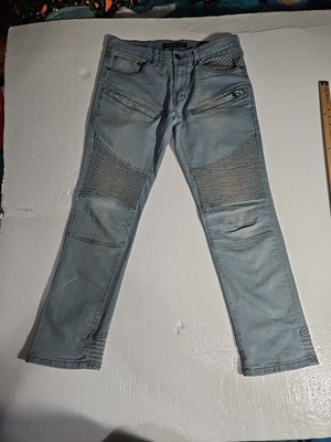 Ring Of Fire Slim Skinny Jeans Mens Fits 32x30 Light Blue Stretch Moto Panel 