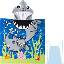 Kids Beach Towel for Boys Girls, Shark Hooded Bath Towel Wrap, Toddler Pool Towe