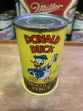 Donald Duck Chocolate Syrup Can Disney Old Vintage Flat Top Can