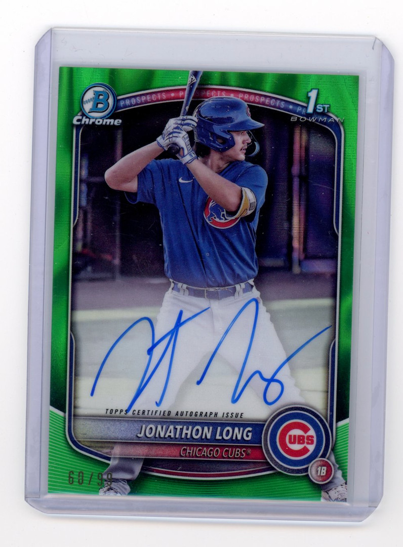JONATHON LONG 2025 Bowman Chrome Green Lava Refractor AUTO RC /99 #CPA-JLG Cubs