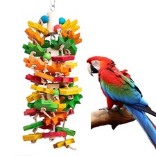 Parrot Chewing Toy for Large and Small Birds - Natural Wood Block With Multic...