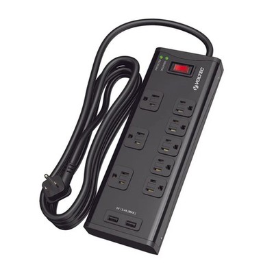 Voltec 11-00229 8-Outlet Metal Surge Protector Power Strip 2 USB 6ft Cord