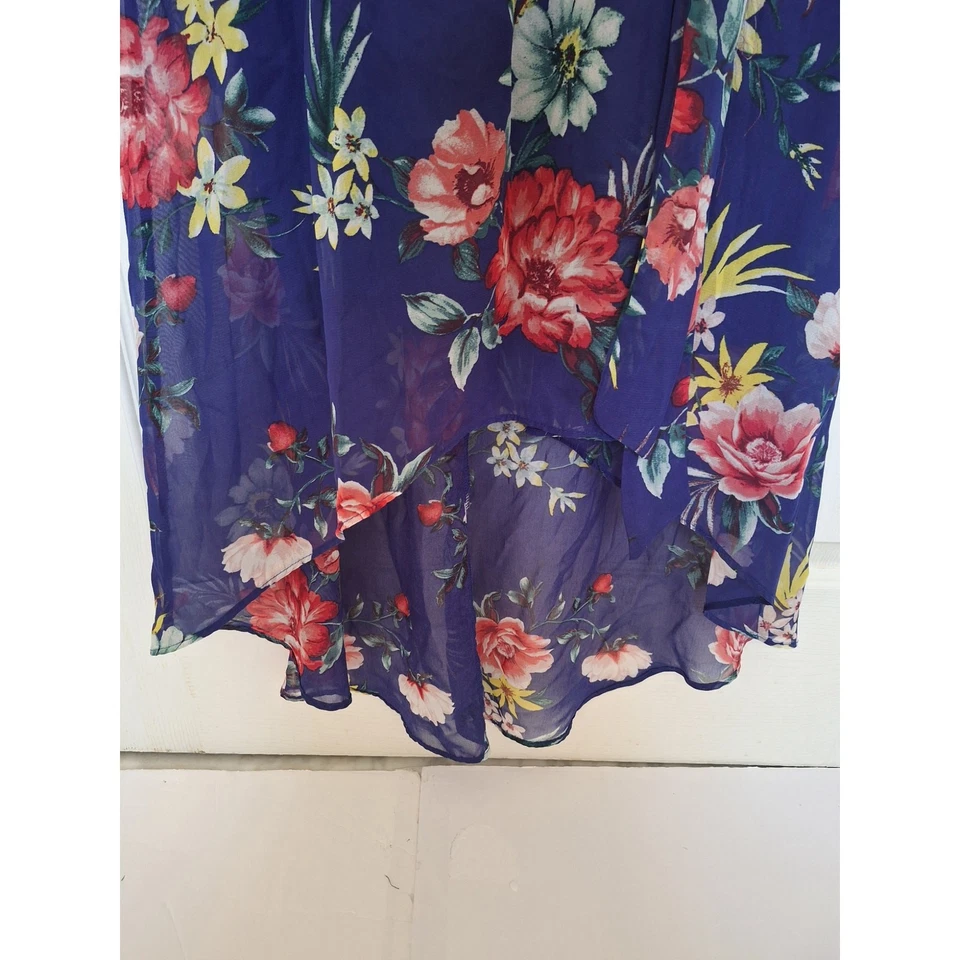 Apt. 9 Women Blue Floral Round Neck Tier Smocked High-Low Maxi Dress Size M - Image 3 of 4