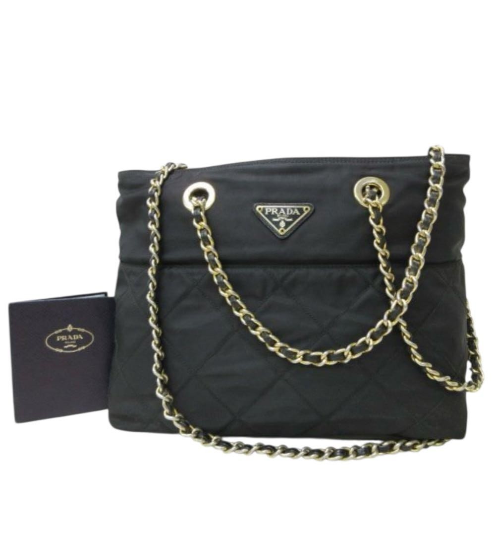 Excellent Condition PRADA Black Shoulder Bag Triangle Logo Black