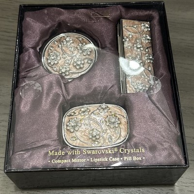Argento SC Bellis Vanity Set Compact Mirror Lipstick Case Pill Box 2007 NIB