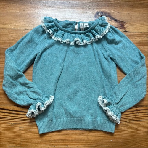 Janie and Jack teal blue knit ruffle collar long sleeve sweater SIZE 6