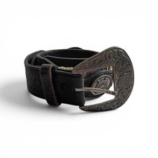 Vtg Cinch Black Genuine Leather Concho Belt Western Goth Cowboycore Size 34