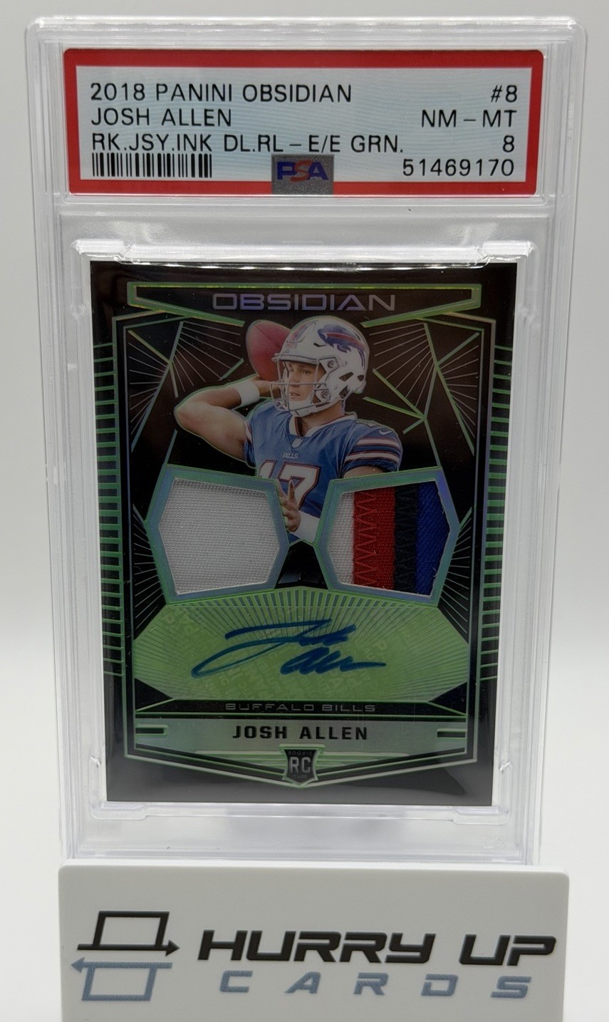 2018 Panini Obsidian Josh Allen RPA /25 Dual Relic AUTO RC Elec Etch Green PSA 8