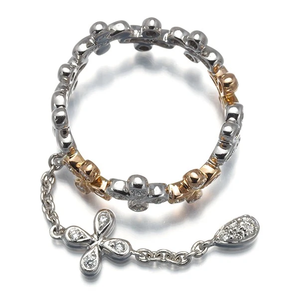 Auth Ponte Vecchio Ring Diamond 0.26ct Flower Drop Bicolor US5 18K WG/RG - Image 4 of 4