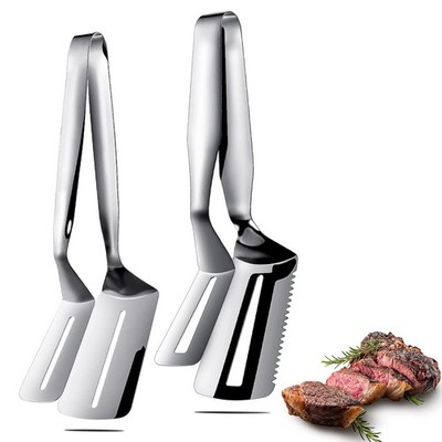 Romooa 2 Pcs Kitchens Tong Cooking Steak Clamps 10 Inch and one side, Silver 