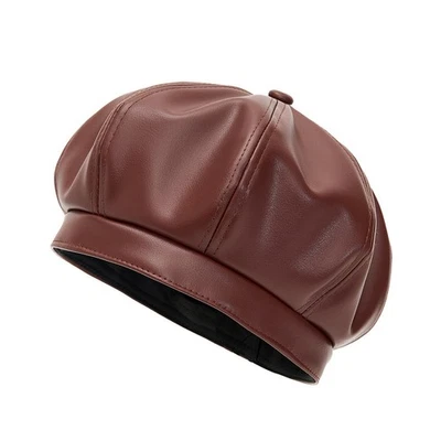 Chapeau Béret Oversize En Simili Cuir Fait Main Newsboy Ajustable Peintre Chic - Photo 1/4