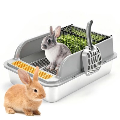 Rabbit Litter Box Stainless Steel 19.7x13.8x7.9 Large Grey TSP-8 Feeder Scoop