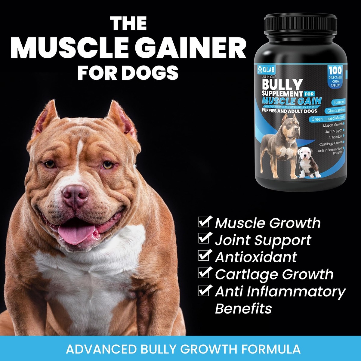 Kilab Dog Weight Gainer 100 Count Muscle Growth Supplement for