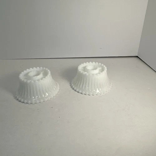 Pair Vintage Ribbed Milk Glass Candle holders