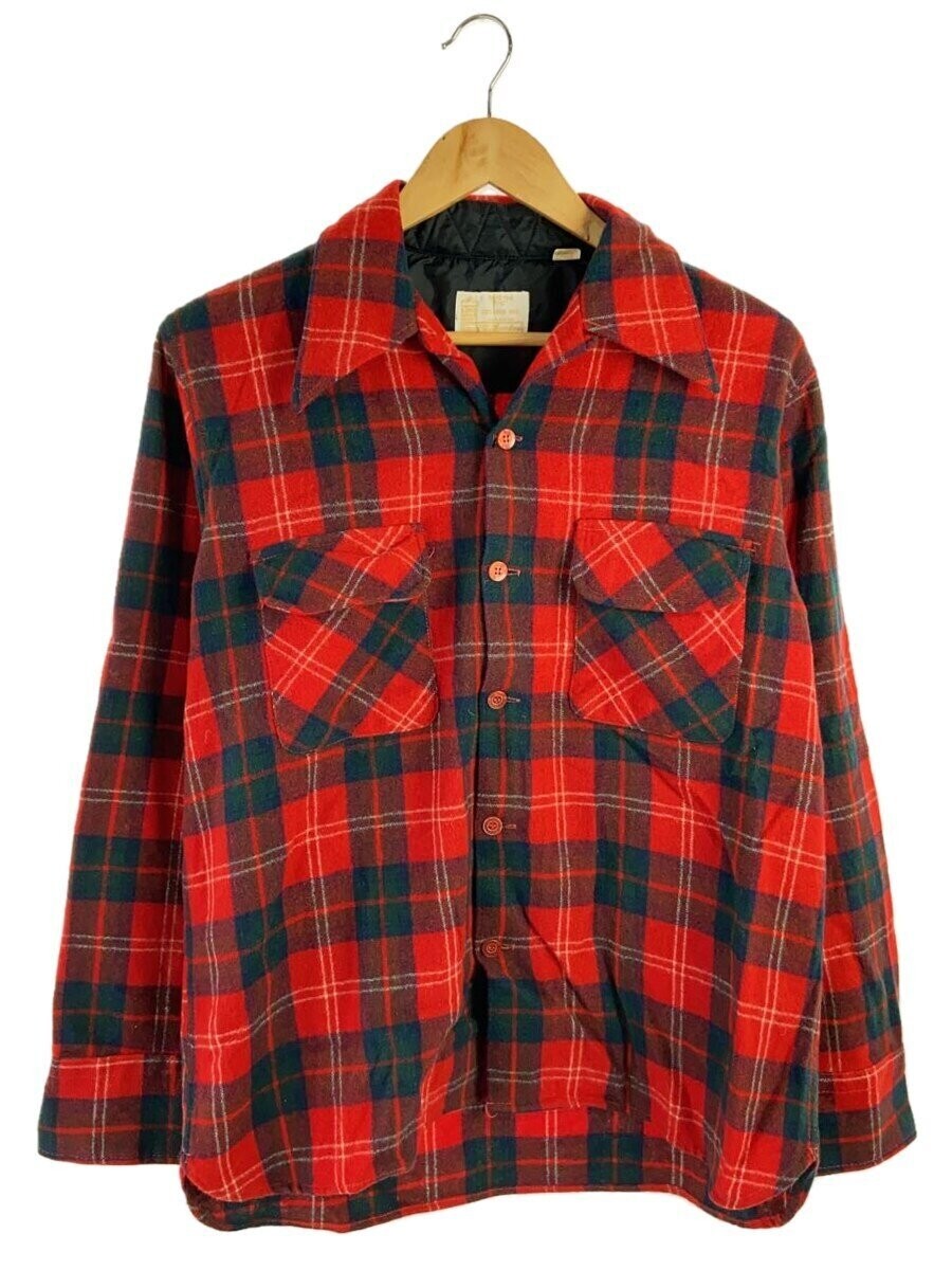 トップス 70s USA Sears open collar shirt check M sears 70s open collar flap pocket long sleeve shirt M wool