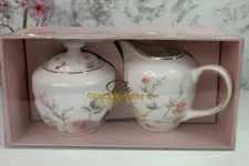 Grace Teaware Beau Rose Bone China Sugar & Creamer Set Birds Cottagecore  W/box