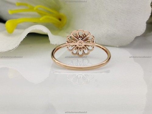 0.06 Ct Diamond Flower Art Deco Wedding Ring 14k Yellow Gold Fine Jewelry - Picture 5 of 7